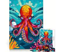 Radiant Stained Glass Octopus in Deep Blue Sea 1000 Pieces Jigsaw Puzzles for Adults Mental Logic Toy Serene Time Firm Cut (50x75cm)