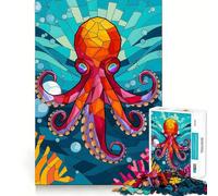 Radiant Stained Glass Octopus in Deep Blue Sea Jigsaw Puzzles for Adults1000 Pieces Memory Boost Together Fun Image Assembly Art Collectible (38x26cm)