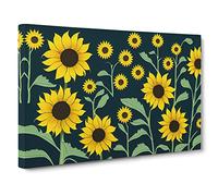 Radiant Sunflower Field Canvas Print | Gallery Wrapped 30mm Frame Wall Art | 30x20 inches | Ready to Hang | Contemporary Floral Picture | Living Room Bedroom Lounge Office