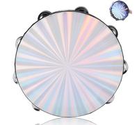 Radiant Tambourine, 10in Hand Held Drum Double Row Jingles Reflective Tambourines for Adults Musical Instrument for Adults Church Ktv Party, 10 X 10 X 2.2in