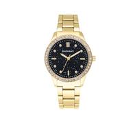 Radiant - Universe Collection - Analogue and Automatic Watch for Women. Silver Bracelet Watch with Black Dial and Gold Strap and Shiny Stones on The Bezel. 3ATM., Gold, Bracelet