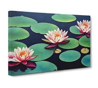 Radiant Water Lily Pond Canvas Print | Gallery Wrapped 30mm Frame Wall Art | 30x20 inches | Ready to Hang | Contemporary Floral Picture | Living Room Bedroom Lounge Office