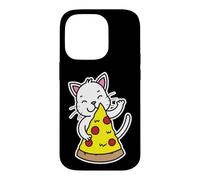 Radiant White Cat Hugging Pizza Slice Case for iPhone 14 Pro