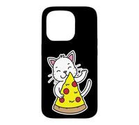 Radiant White Cat Hugging Pizza Slice Case for iPhone 15 Pro