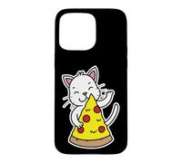 Radiant White Cat Hugging Pizza Slice Case for iPhone 15 Pro Max