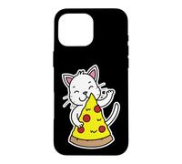 Radiant White Cat Hugging Pizza Slice Case for iPhone 16 Pro Max