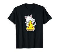 Radiant White Cat Hugging Pizza Slice T-Shirt