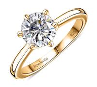 Radianta 1Ct Moissanite Engagement Rings, Moissanite Ring in 18K Vermeil Yellow Gold Plated 925 Sterling Silver Rings for Women Wedding Promise Solitaire Ring Size O Gift for Mother Proposal Ring