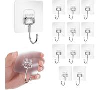 RadiantRover 12pcs Large Adhesive Hooks for Hanging Heavy Duty Wall Hooks 44 lbs, Home Kitchen Self-Adhesive Towel Coat Hooks, Clear Adhesive Wall Hooks for Bathroom Shower Outdoor Decoration