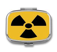 Radiation Warning Symbol Portable Pill Organizer with 2 Compartments Square Medicine Box Compact Travel Pharmacy Case