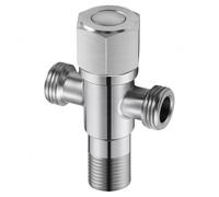 Radiator Angle Valves Stainless Steel Three Way Angle Valve G1/2 Hot and Cold Switch Faucet Toilet 180 Degree Hexagonal Wheel