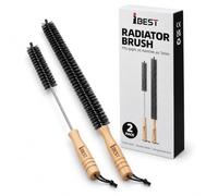 Radiator Cleaner Brush 2 Pack, 65cm Long Thin Radiator Duster, Wood Handle | Flexible wire core bends into narrow fins, nylon bristles, hanging loop, also for fridge coils and dryer vents