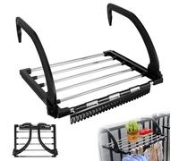 Radiator Clothes Airer Rack, 5 Bar Foldable Laundry Drying Rails Stainless Steel Hanging Clothes Drying Rack Radiator Towel Rack Indoor and Outdoor for Hanging Socks, Clothes, Towels 40 x 32cm Black