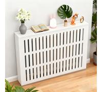 Radiator Cover Cabinet, Modern MDF Wood Heater Cover with Horizontal Slats for High Heat Dissipation, Suitable for Living Room & Bedroom,White,47.2”Lx35.4“Hx9.8”D