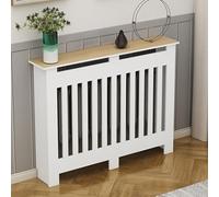Radiator Cover Shelf Wood Plastic Panels with Storage Table Four-Sided Enclosure Hollow Design for Home & Office Decor (31x35x8in)