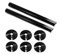 Radiator Pipe Cover Kit, 2 Sleeves and 6 Collars, 15mm by 200mm Black Plastic Snap-On Design for Heating Pipes, Easy Install Home Décor and Protection Set
