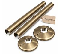 Radiator Pipe Covers 15mm x 200mm Metal Pipe Sleeves | Antique Brass Pair | Standard & Easy Fit Clip-On Decorative Pipe Covers in Luxury Finish Made of Metal, 200mm Length of Snap on Sleeves