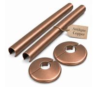 Radiator Pipe Covers 15mm x 200mm Metal Pipe Sleeves | Antique Copper Pair | Standard & Easy Fit Clip-On Decorative Pipe Covers in Luxury Finish Made of Metal, 200mm Length of Snap on Sleeves