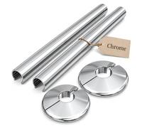 Radiator Pipe Covers 15mm x 200mm Metal Pipe Sleeves | Chrome Pair | Standard & Easy Fit Clip-On Decorative Pipe Covers in Luxury Finish Made of Metal, 200mm Length of Snap on Sleeves
