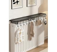 Radiator Storage Shelves with Hooks for Effective Clothes Drying and Displaying Decorative Items, No Drilling Installation L:21.7in(Black,10cm/4in)