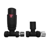 Radiator Valves for Central Heating (Pair) - Lockshield TRV Controller (Black TRV Straight Valves 15mm)