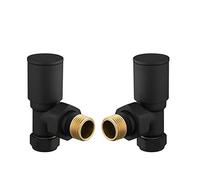 Radiator Valves for Central Heating (Pair) - Sizes and Colors for Designer Bathroom (Black Angled 15mm)