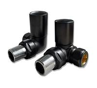 Radiator Valves for Central Heating (Pair) | Standard Lockshield (Black Corner Valves 15mm)