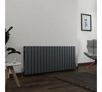 Radiator Village Double Panel Flat Panel Horizontal Designer Radiator, 600 x 1428mm, Chrome, 21 Bars, 1920W, 7320 BTU, Low-Carbon Steel, Anthacite