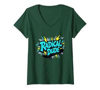 Radical Dude Skateboard Graffiti Art Urban Youth V-Neck T-Shirt, Women, Forest Green, XXL