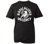 Radicalised By Basic Decency T-Shirt, Crow Graphic Protest Design, Equality Kindness Statement, Social Justice Meme Gift, Unisex Activist Streetwear (Black, L)