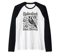 Radicalized By Basic Decency Crow Raven Floral Raglan Baseball Tee