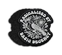 Radicalized By Basic Decency Hook and Loop Patch 3 Inches Bird, Flower, Protest Liberal Human Rights, Embroidery Fabric Applique Patches for Trucker Hats Clothes Backpack DIY Accessories Gifts Mom Dad