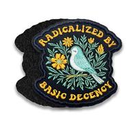Radicalized by Basic Decency Morale Patch 3 Inches Funny Bird Flower Social Justice, Embroidered Hook and Loop Patches for Dog Harness Vest & Backpack Military Uniforms Gifts Mom Dad