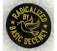 Radicalized By Basic Decency Patch 3 Inches Funny Bird, Social Justice Feminist, Activist, Iron On/Sew On Embroidery Fabric Applique Patches for Backpack Vest Hat, Dog Harness Army Gifts for Mom Dad