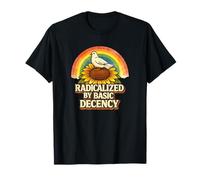 Radicalized by Basic Decency Rainbow Bird Flowers Feminist T-Shirt