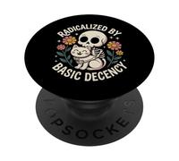 Radicalized by Basic Decency Skeleton Gothic Cat Lover Women PopSockets Adhesive PopGrip