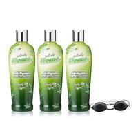 Radically Hemp 10X Dark Tanning Gelee Accelerator 250ml 3 Pack with Tanning Goggles - Indoor Outdoor Tan Enhancer with Antioxidants and Hemp Seed Oil for Fast Deep Streak Free Colour