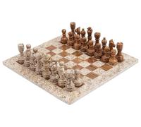 RADICALn 15 Inches Fossil Coral and Dark Brown Weighted Handmade Marble Most Popular Chess Board Games Set - Classic Style Staunton Home Decor Chess Set