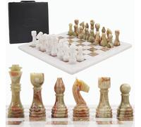 RADICALn 15 Inches Handmade White and Green Onyx Marble Full Chess Game Original Marble Chess Set