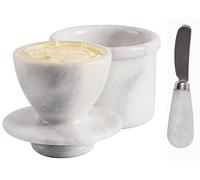 Radicaln Marble Butter Dish with Knife 4.25'' Inches White Handmade Butter Crock for Counter with Water - Butter Dish with Lid, Butter Container for Butter Storage