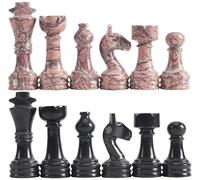 Radicaln Marble Chess Figures 3.5 Inches, Black and Marinara, Handmade, 32 Travel Chess Set Figures & Ideal Chess Pieces for Adults Board Games