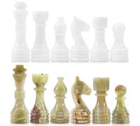 Radicaln Marble Chess Figures 3.5 Inches, White and Green, Handmade Marble Chess Pieces for Board Game, 32 Chess Set Figures for Board Game for Adults
