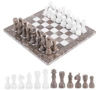 Radicaln Marble Chess Set 12 Inches Grey Oceanic and White Handmade Chess Sets for Adults - Travel Board Game for 2 Player Games - 1 Chess Board & 32 Chess Pieces - Chess Game