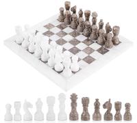 Radicaln Marble Chess Set 12 Inches White and Grey Oceanic Handmade Board Game Sets for Adults - 2 Player Games for Adults - 1 Chess Board & 32 Chess Pieces