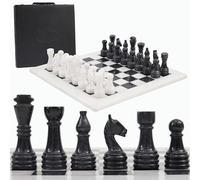 Radicaln Marble Chess Set with Storage Box 15 Inches White and Black Handmade 1 Chess Board with 32 Chess Pieces - Chess Game for 2 Player Board Games for Adults