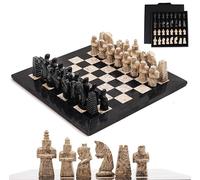 Radicaln Marble Chess Set with Storage Box - Antique 15 Inch, Black & Coral, Handmade Board Game - 1 Board & 32 Pieces