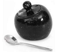 Radicaln Marble Salt Candy Apple With Spoon 3'' Inches Black Handmade Salt Containers for Countertop Ideal Spice Jars Stone Salt Holder & Salt Dish With Lid Modern Salt Jar With Lid Salt
