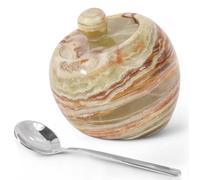 Radicaln Marble Salt Candy Apple With Spoon 3'' Inches Green Onyx Handmade Stone Salt Container For Kitchen Modern Salt Holder With Lid Salt Box With Lid & Spice jar