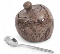 Radicaln Marble Salt Candy Apple With Spoon 3'' Inches Oceanic Handmade Salt Holder For Counter Ideal Salt Container Salt Box & Salt Jar With Lid Modern Stone Salt Holder Spice Jar