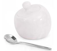 Radicaln Marble Salt Candy Apple With Spoon 3'' Inches White Handmade Salt Container Ideal Salt Box Spice Jar & Salt Holder For Counter Modern Salt Dish With Lid Salt Jar With Lid